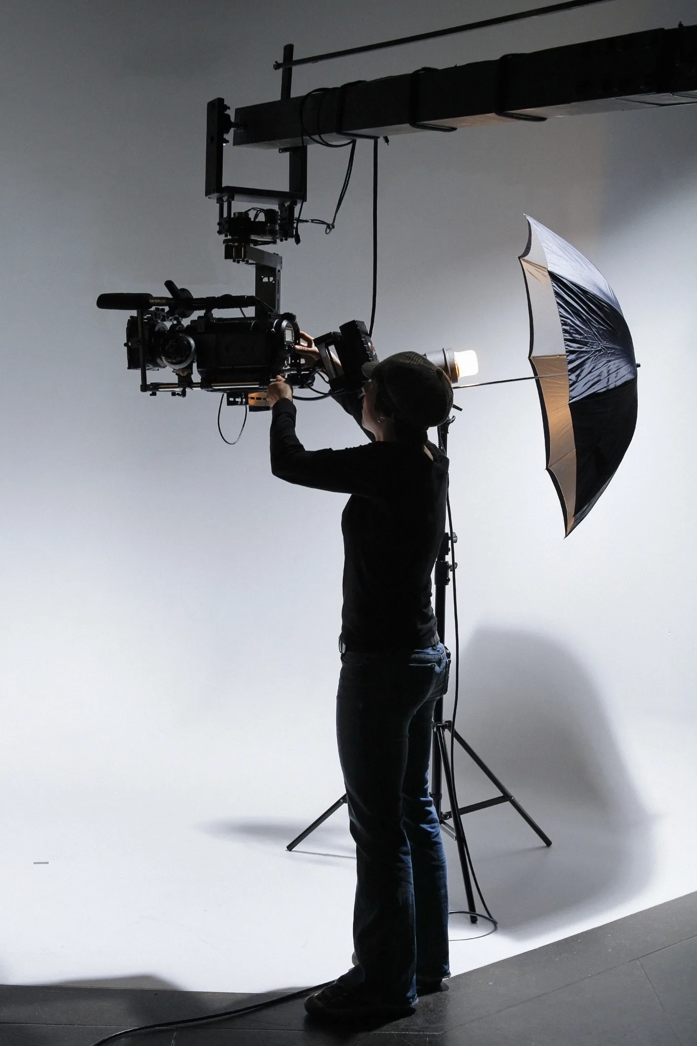 Camerawoman Behind the Scenes on a Film Set