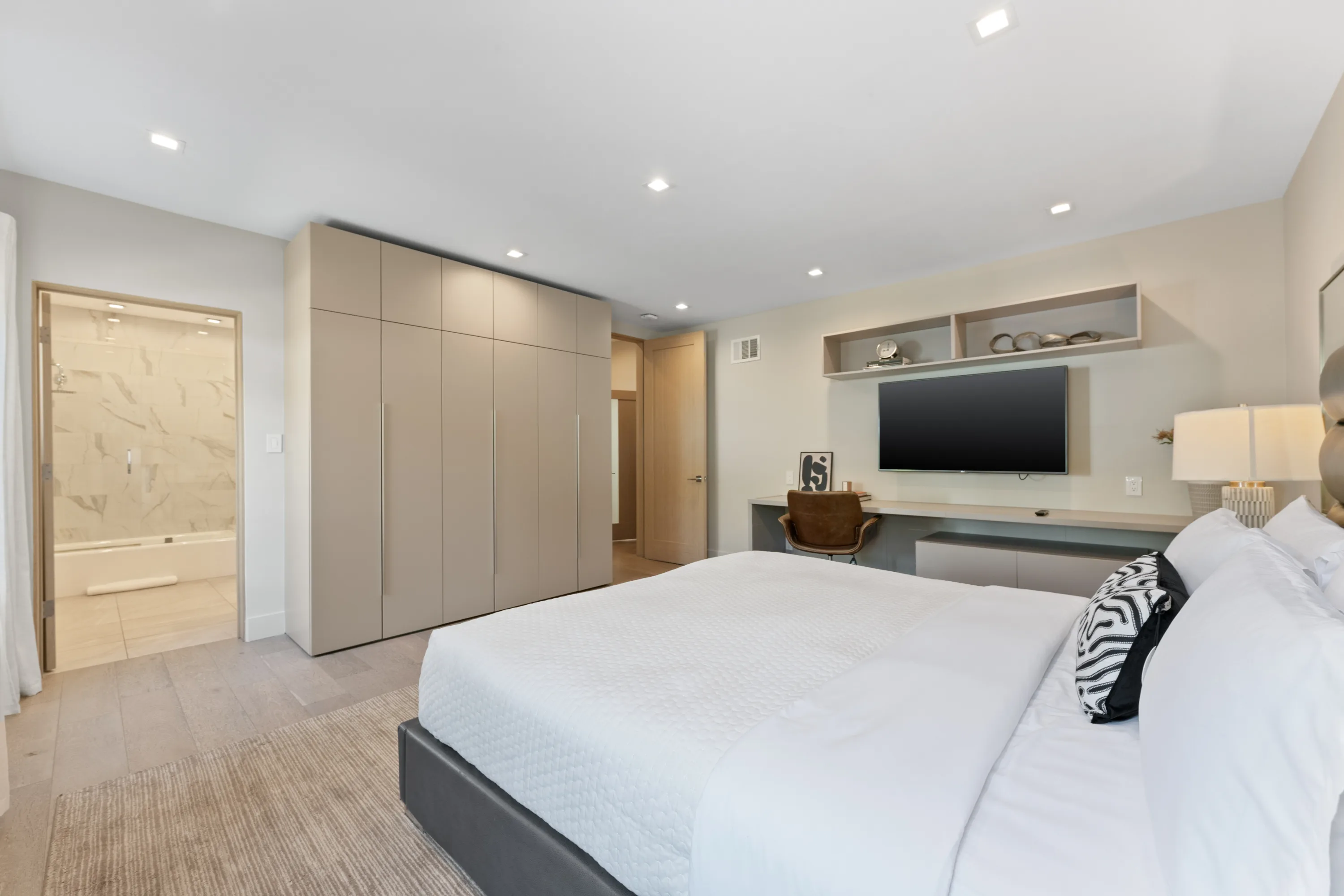 Elegant guest bedroom at Rodeo Villa, a luxury Beverly Hills vacation rental offering a comfortable, private retreat with refined contemporary interiors.
