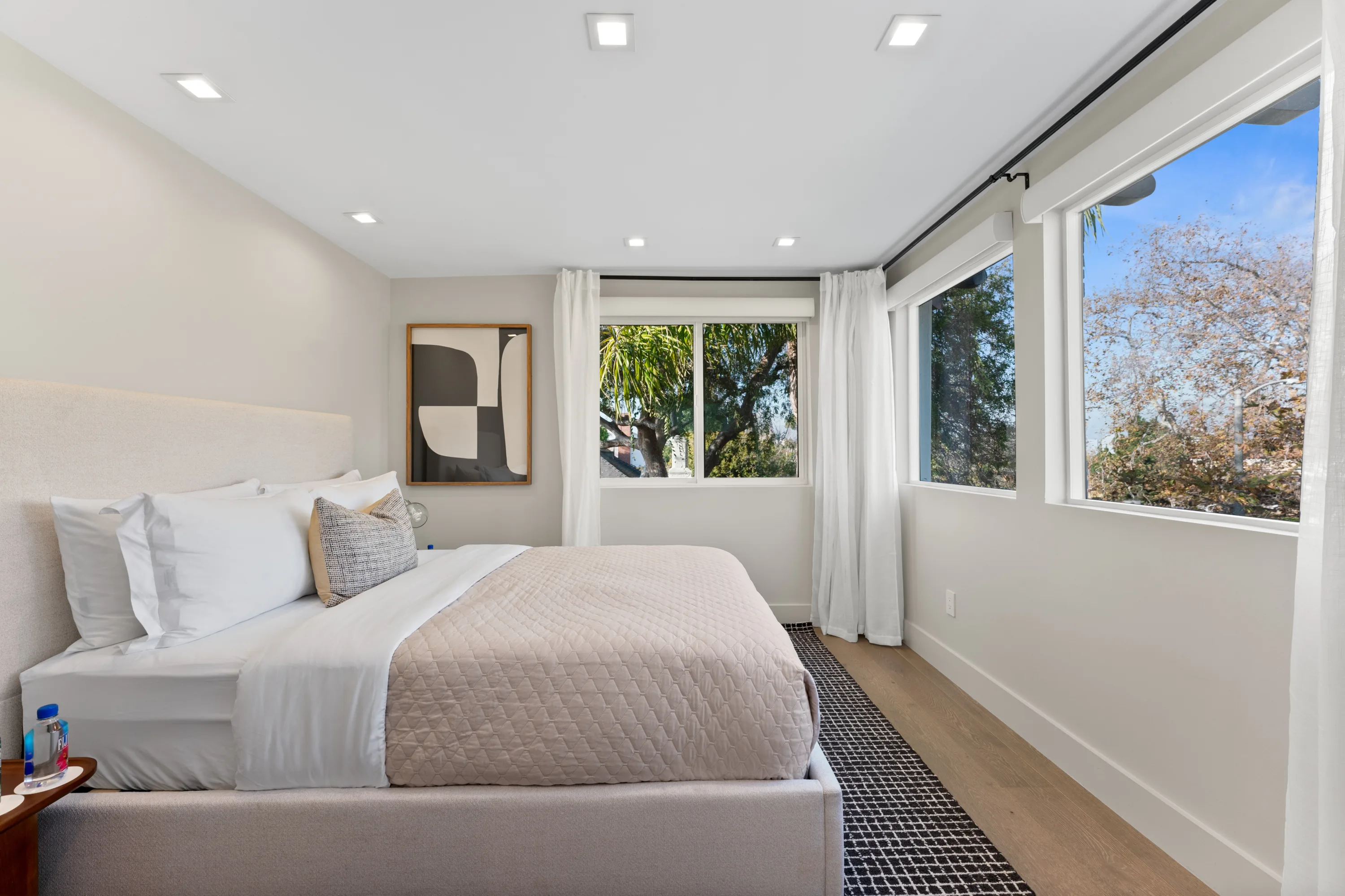 Elegant guest bedroom at Rodeo Villa, a luxury Beverly Hills vacation rental offering a comfortable, private retreat with refined contemporary interiors.