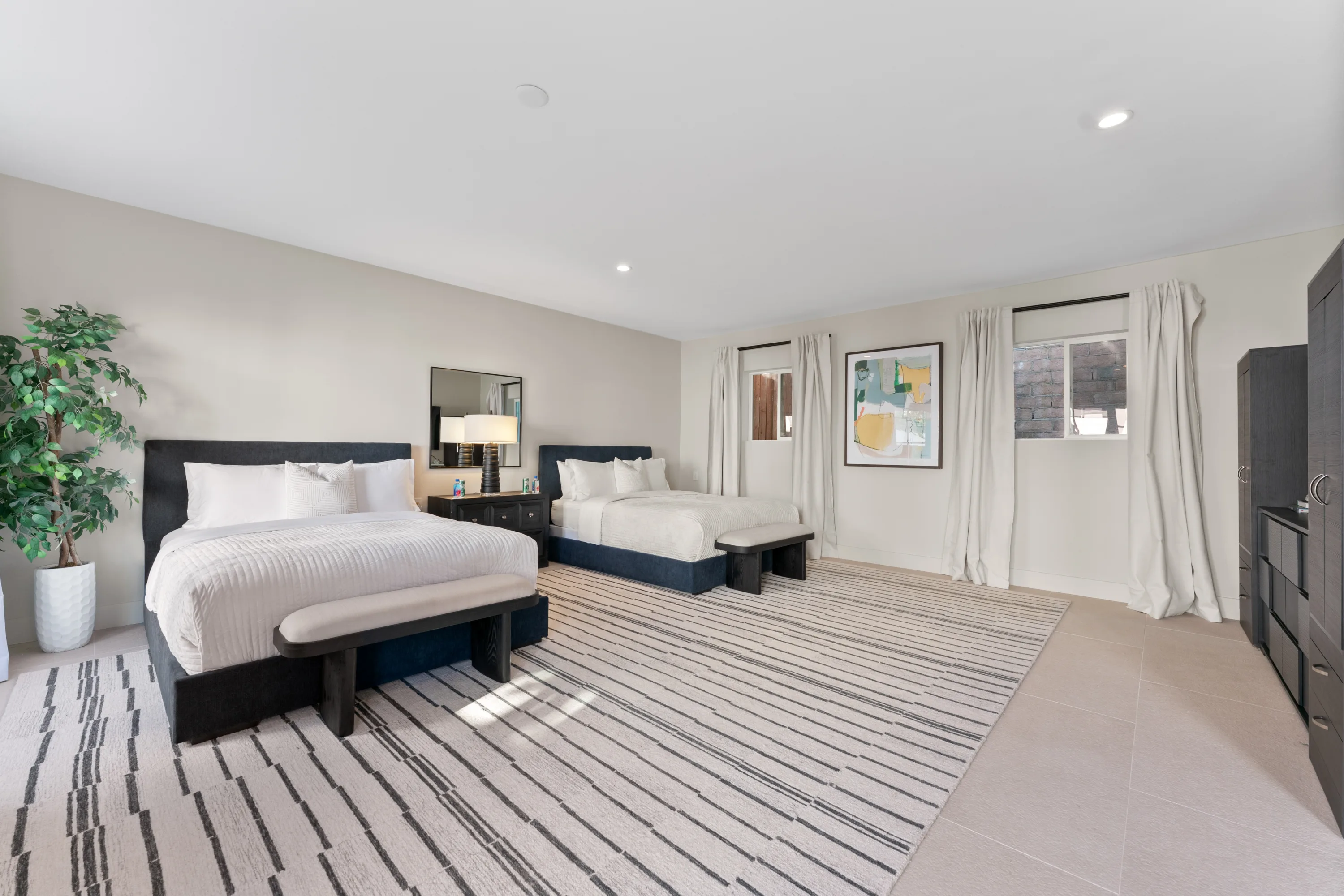 Detached guest house at Rodeo Villa, a luxury Beverly Hills vacation rental featuring two queen beds, comfortable accommodations, and added privacy.
