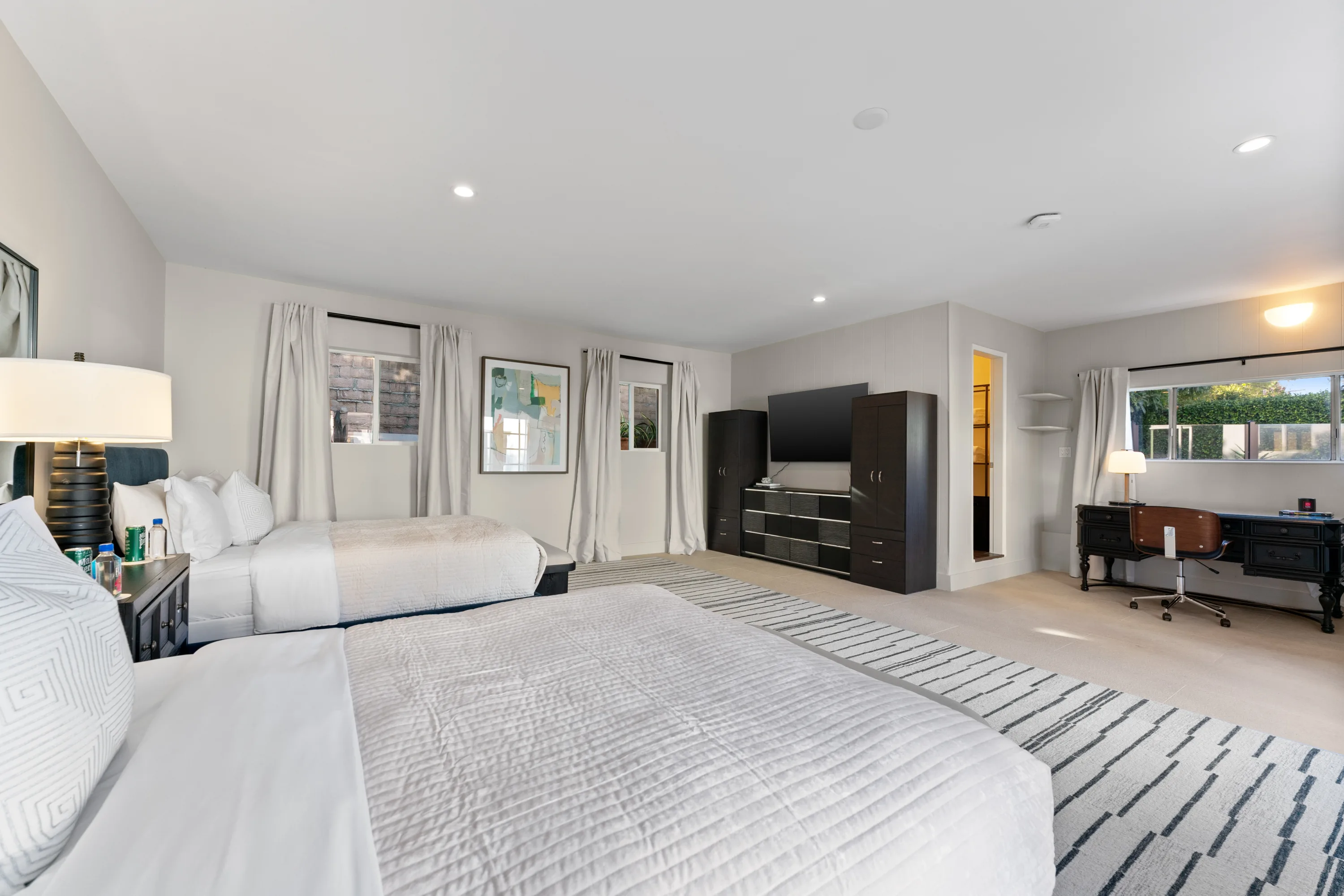 Detached guest house at Rodeo Villa, a luxury Beverly Hills vacation rental featuring two queen beds, comfortable accommodations, and added privacy.