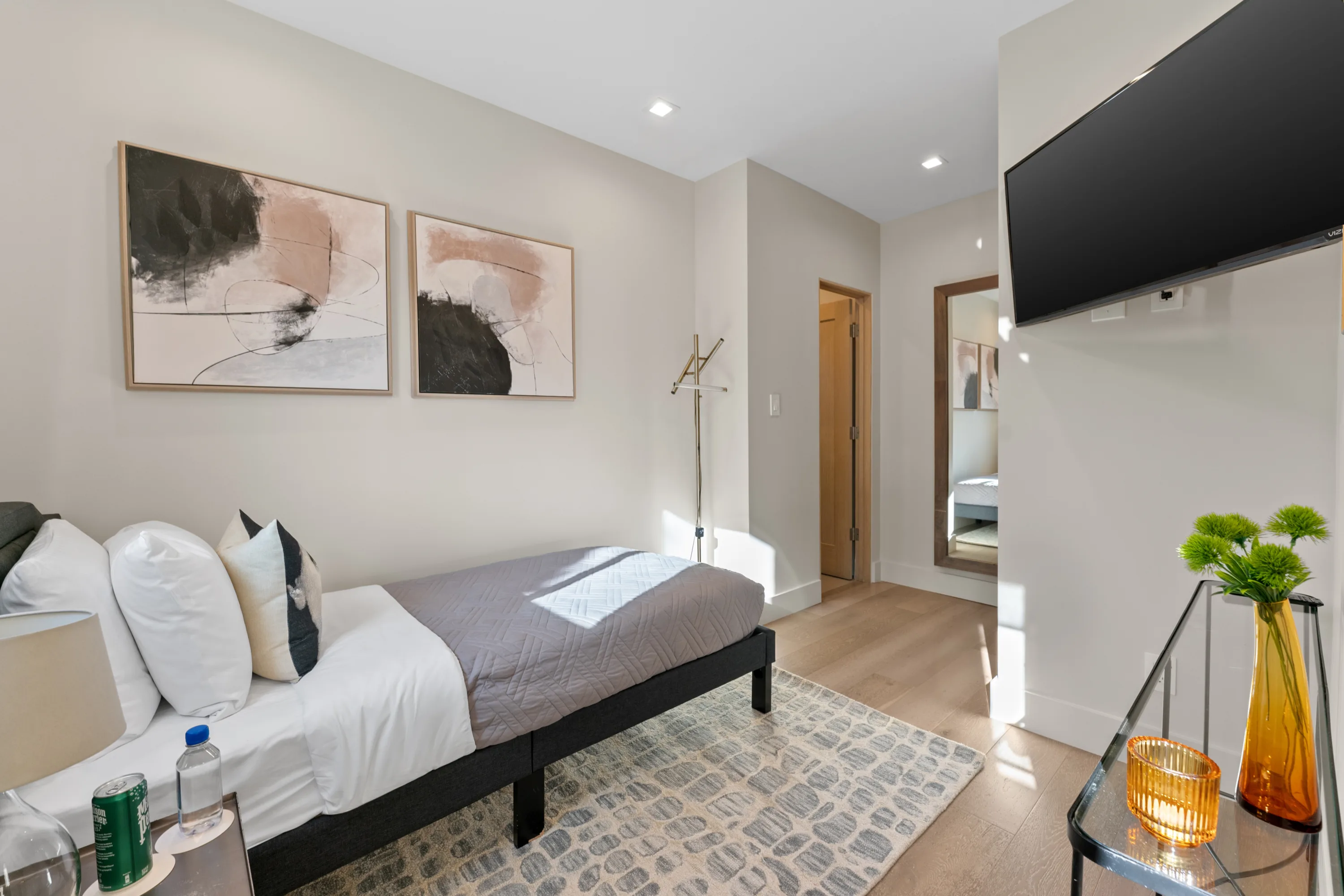 Cozy guest bedroom at Rodeo Villa, a luxury Beverly Hills vacation rental featuring a twin bed, comfortable furnishings, and a private retreat for guests.