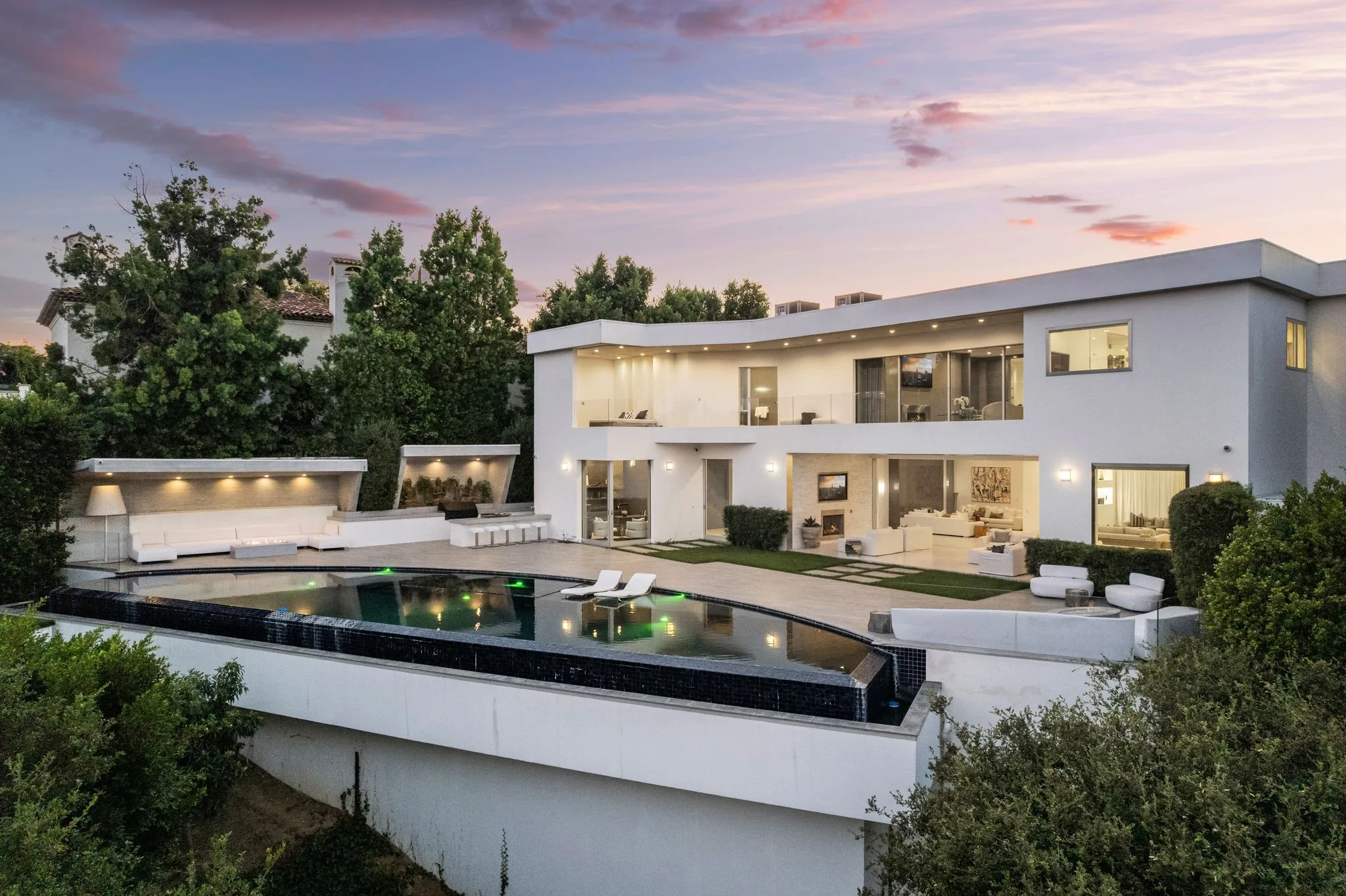 Luxury Bel Air villa exterior featuring elegant contemporary design, spacious living areas, upscale furnishings, and refined architectural details in an exclusive Los Angeles vacation rental.