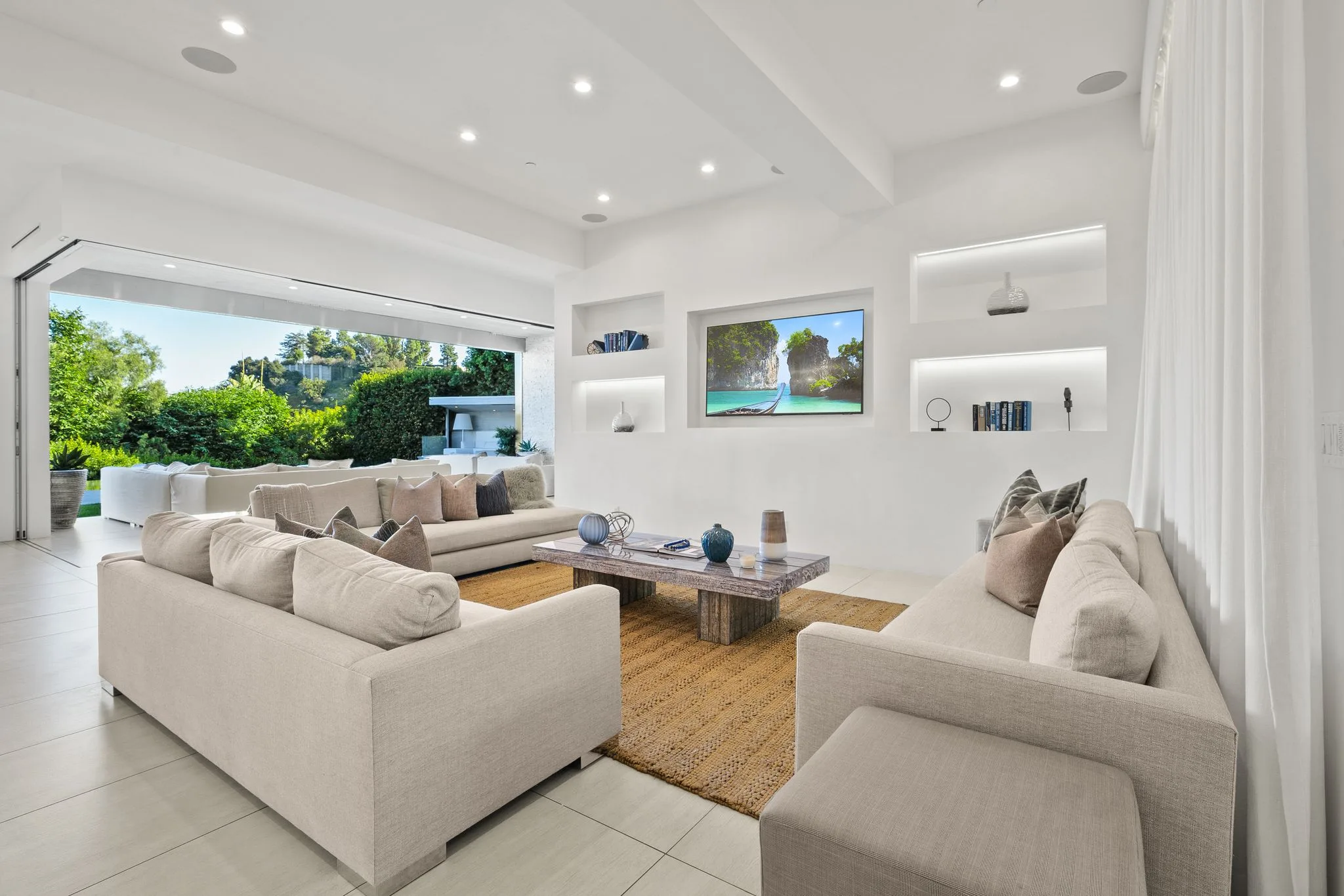 Luxury Bel Air villa interior featuring elegant contemporary design, spacious living areas, upscale furnishings, and refined architectural details in an exclusive Los Angeles vacation rental.