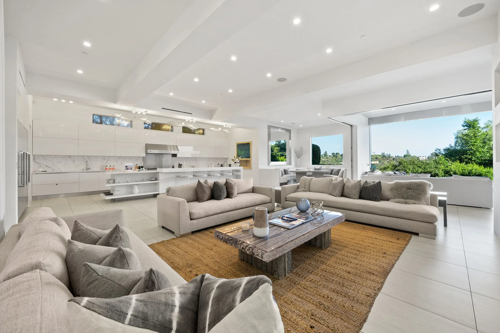 Luxury Bel Air villa interior featuring elegant contemporary design, spacious living areas, upscale furnishings, and refined architectural details in an exclusive Los Angeles vacation rental.
