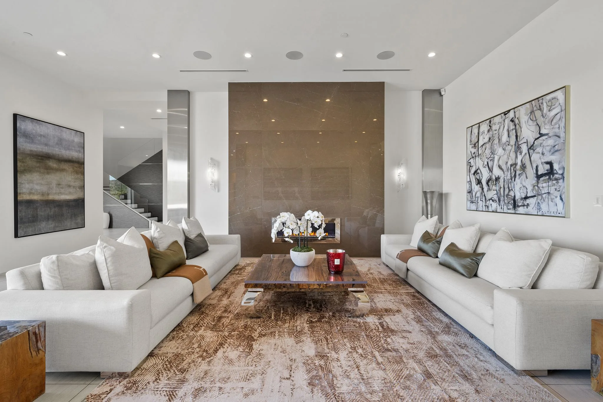 Luxury Bel Air villa interior featuring elegant contemporary design, spacious living areas, upscale furnishings, and refined architectural details in an exclusive Los Angeles vacation rental.